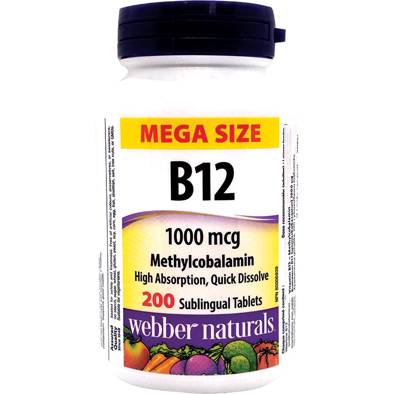 Витамин B12  (метилкобаламин) 1000 μg x 200 сублингвални таблетки Webber Naturals