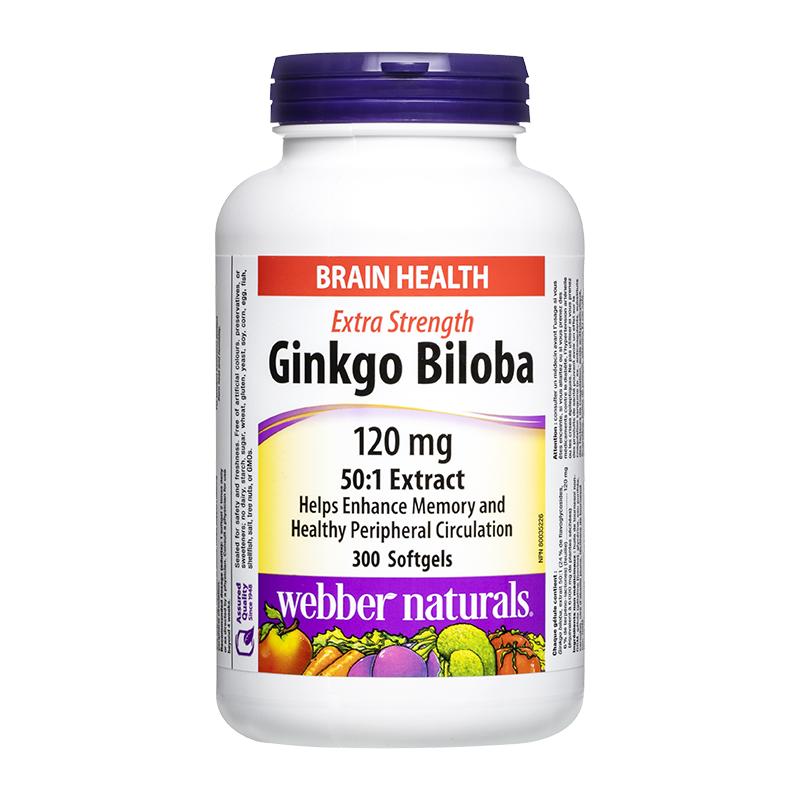Гинко билоба Extra Strength 120 mg х 300 софтгел капсули Webber Naturals