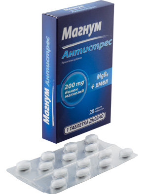 Магнум Антистрес Магнезий с Хмел и вит.В6 таблетки х28