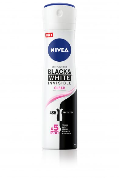 NIVEA INVISIBLE ON BLACK & WHITE CLEAR Дамски део спрей, 150 мл