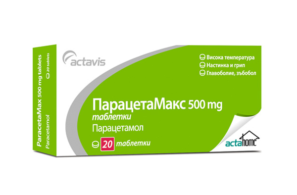 Парацетамакс при болка и висока температура 500 мг х 20 таблетки Teva paracetamax